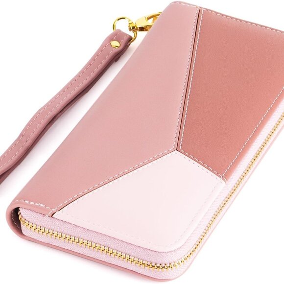 Faux Leather Wallet for Women Large Clutch Wristlet with Card and Phone Slots - Picture 1 of 8
